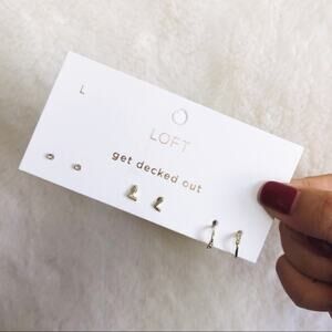 LOFT Gold Pave "L" Initial Stud Earring Set